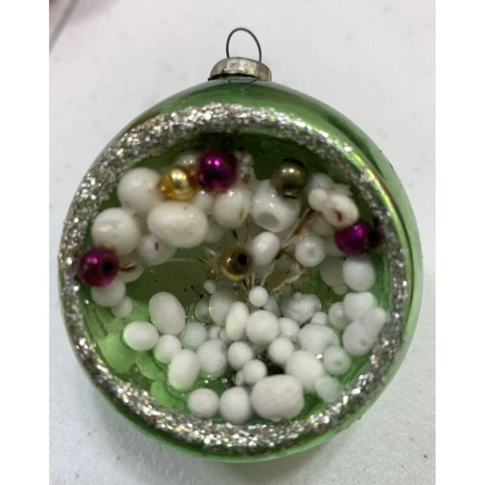 Vintage Antique Diorama Indent Mercury Glass Christmas Ornaments Japan Set Of 3